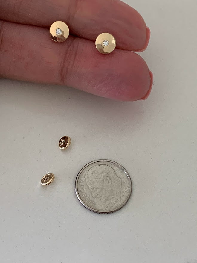 14K Yellow Gold Bezel Stud Earrings, Solitaire Earrings, Cubic Zirconia Studs, Dainty Bezel Studs, 7MM Shiny Everyday Earrings