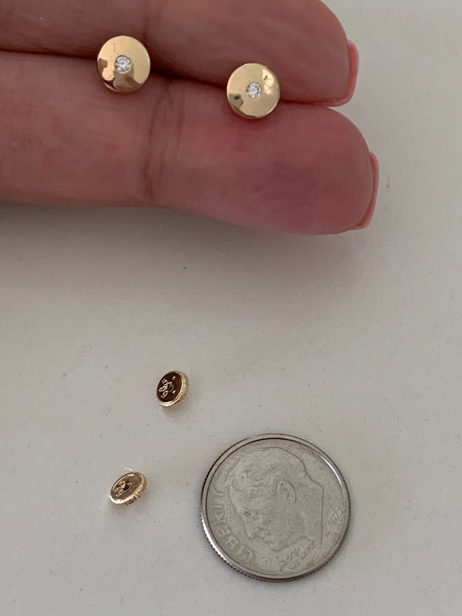 14K Yellow Gold Bezel Stud Earrings, Solitaire Earrings, Cubic Zirconia Studs, Dainty Bezel Studs, 7MM Shiny Everyday Earrings