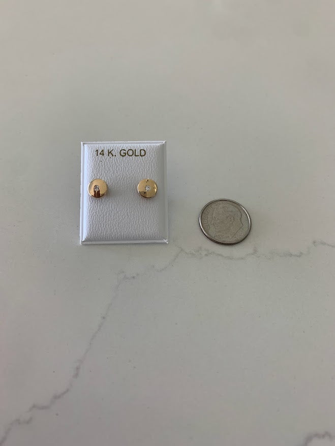 14K Yellow Gold Bezel Stud Earrings, Solitaire Earrings, Cubic Zirconia Studs, Dainty Bezel Studs, 7MM Shiny Everyday Earrings