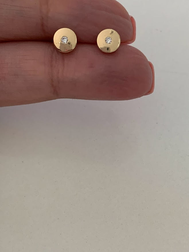 14K Yellow Gold Bezel Stud Earrings, Solitaire Earrings, Cubic Zirconia Studs, Dainty Bezel Studs, 7MM Shiny Everyday Earrings