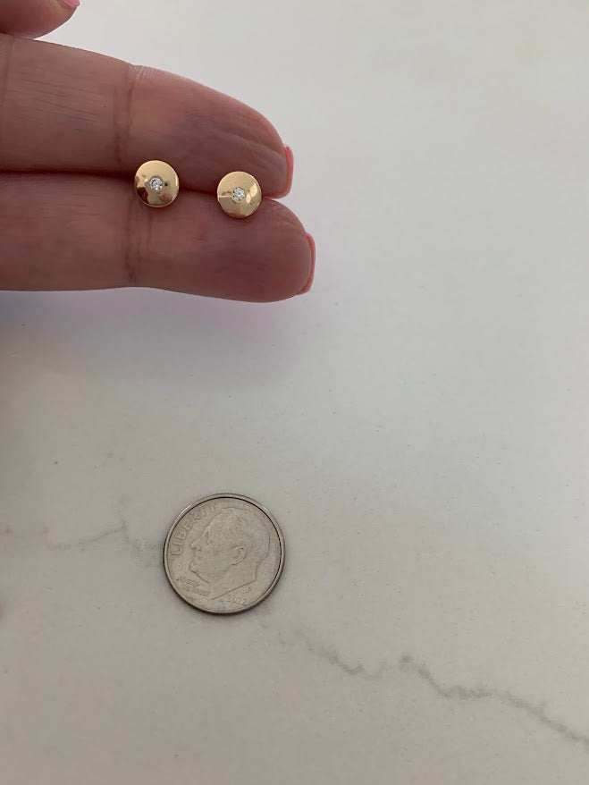 14K Yellow Gold Bezel Stud Earrings, Solitaire Earrings, Cubic Zirconia Studs, Dainty Bezel Studs, 7MM Shiny Everyday Earrings