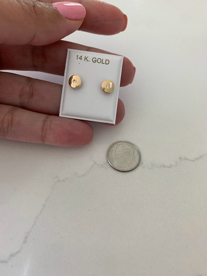 14K Yellow Gold Bezel Stud Earrings, Solitaire Earrings, Cubic Zirconia Studs, Dainty Bezel Studs, 7MM Shiny Everyday Earrings