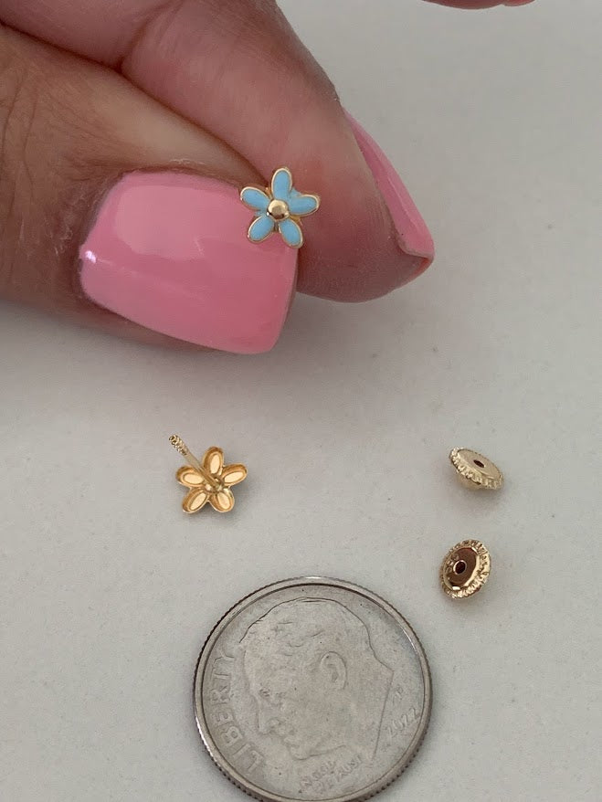 14k Gold Daisy Studs, Enamel Daisy Flower Stud Earrings in 14K Gold, Daisy Flower Earrings, Tiny Flower Earrings, Light Blue Flower Earrings