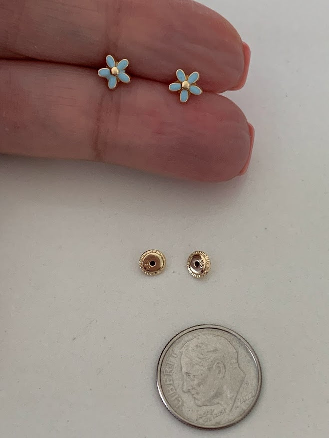 14k Gold Daisy Studs, Enamel Daisy Flower Stud Earrings in 14K Gold, Daisy Flower Earrings, Tiny Flower Earrings, Light Blue Flower Earrings
