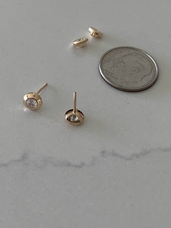 5MM 14K Gold Bezel Stud Earrings | Bezel Set Earrings Studs | Screw Back Studs | Circle Studs | Bezel Studs