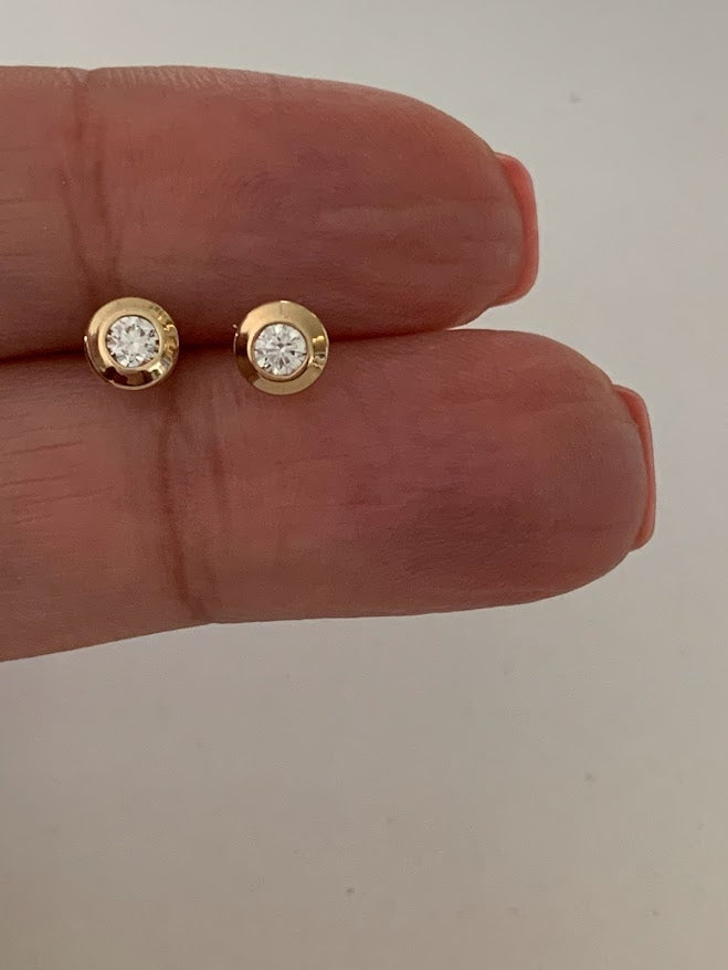 5MM 14K Gold Bezel Stud Earrings | Bezel Set Earrings Studs | Screw Back Studs | Circle Studs | Bezel Studs