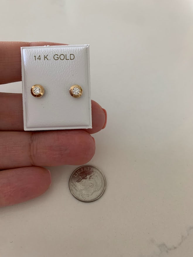 5MM 14K Gold Bezel Stud Earrings | Bezel Set Earrings Studs | Screw Back Studs | Circle Studs | Bezel Studs