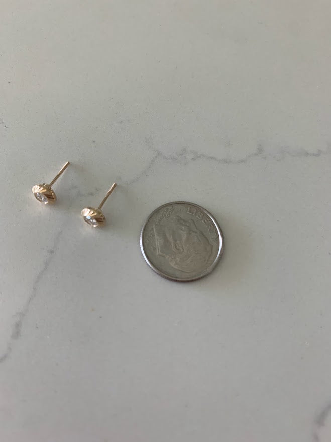 5MM 14K Gold DC Bezel Stud Earrings | Diamond Cut Bezel Set Earrings Studs | Screw Back Studs | Circle Studs | Bezel Studs