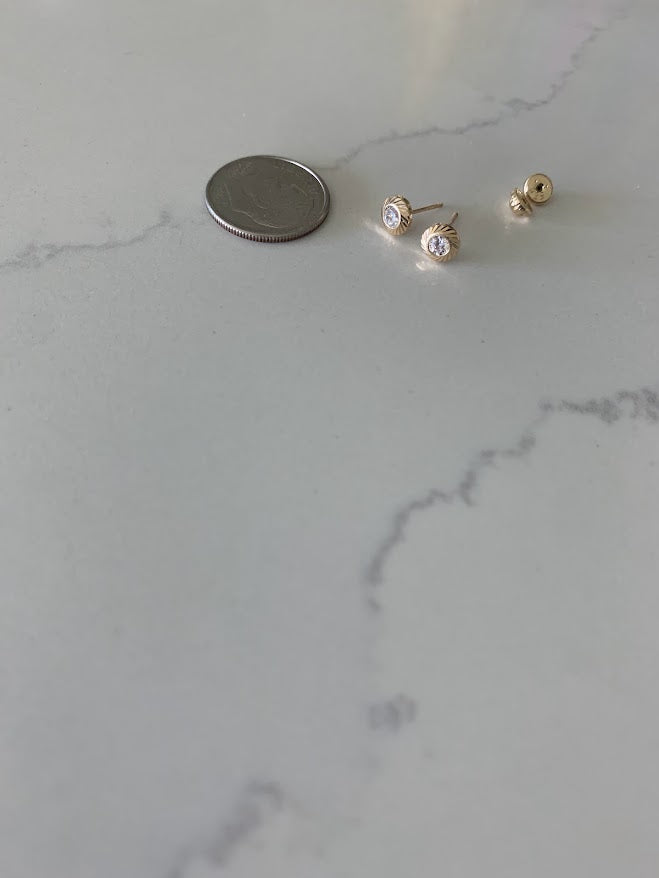5MM 14K Gold DC Bezel Stud Earrings | Diamond Cut Bezel Set Earrings Studs | Screw Back Studs | Circle Studs | Bezel Studs