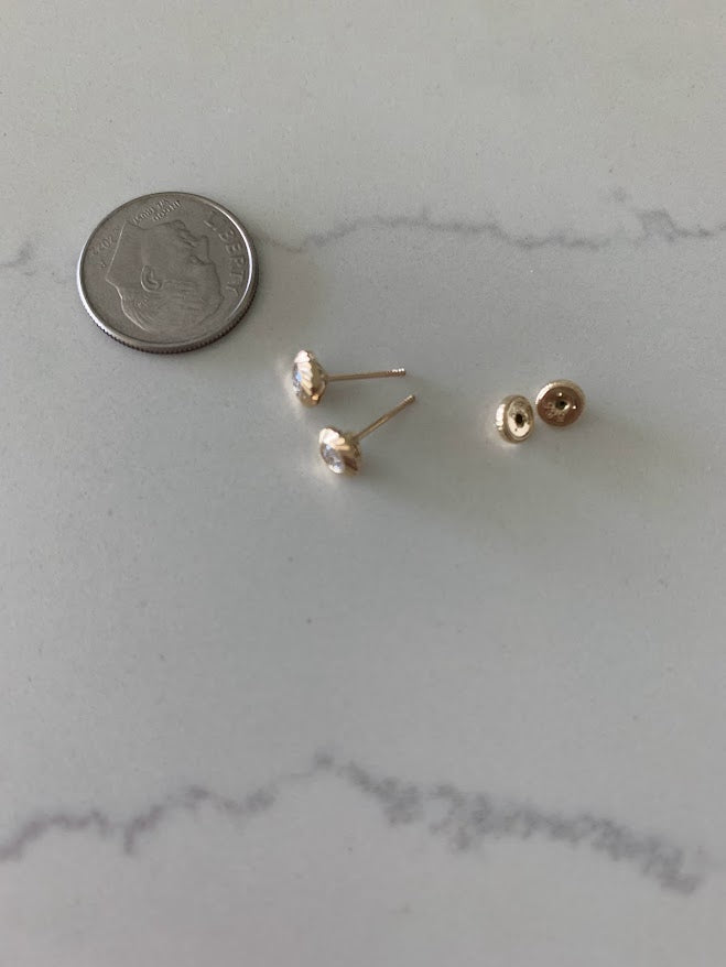 5MM 14K Gold DC Bezel Stud Earrings | Diamond Cut Bezel Set Earrings Studs | Screw Back Studs | Circle Studs | Bezel Studs