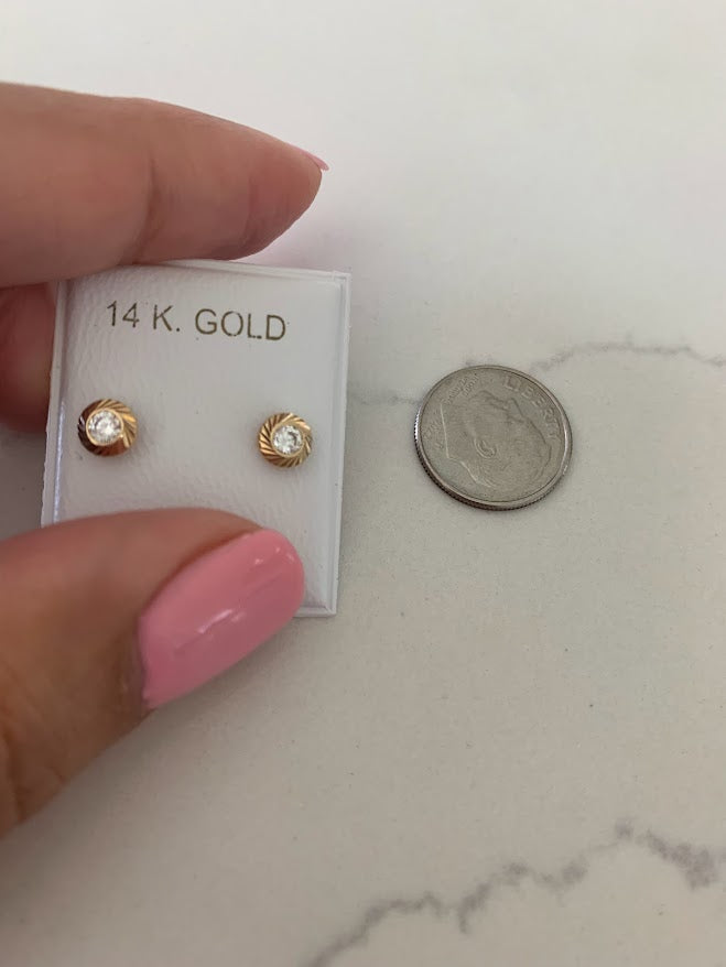 5MM 14K Gold DC Bezel Stud Earrings | Diamond Cut Bezel Set Earrings Studs | Screw Back Studs | Circle Studs | Bezel Studs