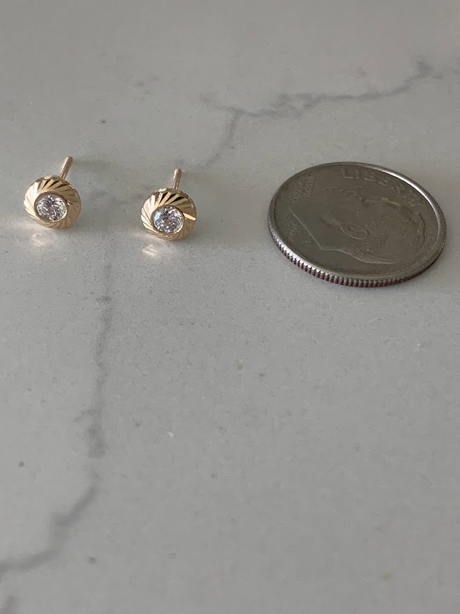 5MM 14K Gold DC Bezel Stud Earrings | Diamond Cut Bezel Set Earrings Studs | Screw Back Studs | Circle Studs | Bezel Studs