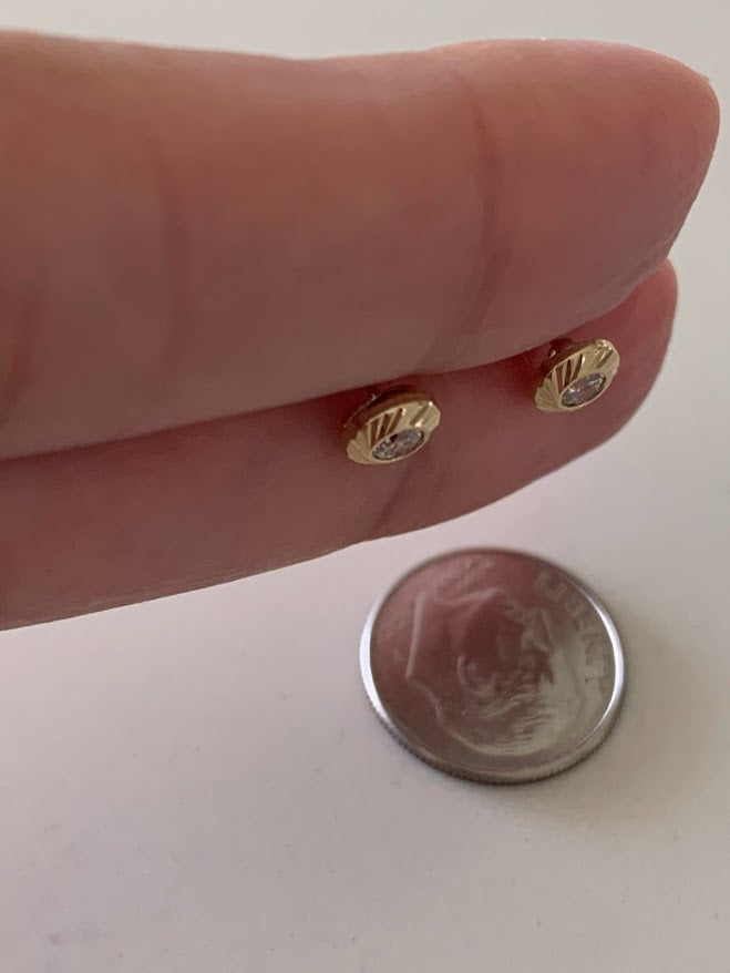 5MM 14K Gold DC Bezel Stud Earrings | Diamond Cut Bezel Set Earrings Studs | Screw Back Studs | Circle Studs | Bezel Studs