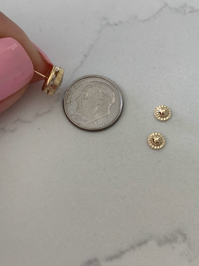 14K Gold Bezel Stud Earrings, Bezel Set Diamond Alike Earrings Studs 14k Gold Earrings, Greek Key Design Studs, 5MM, 7MM, 9MM Bezel Studs