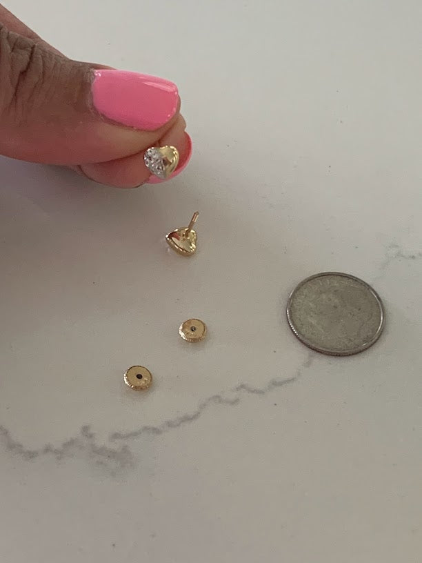 14K Gold 6MM Puffed Two Tone Heart Studs • Screw Back Heart Earrings