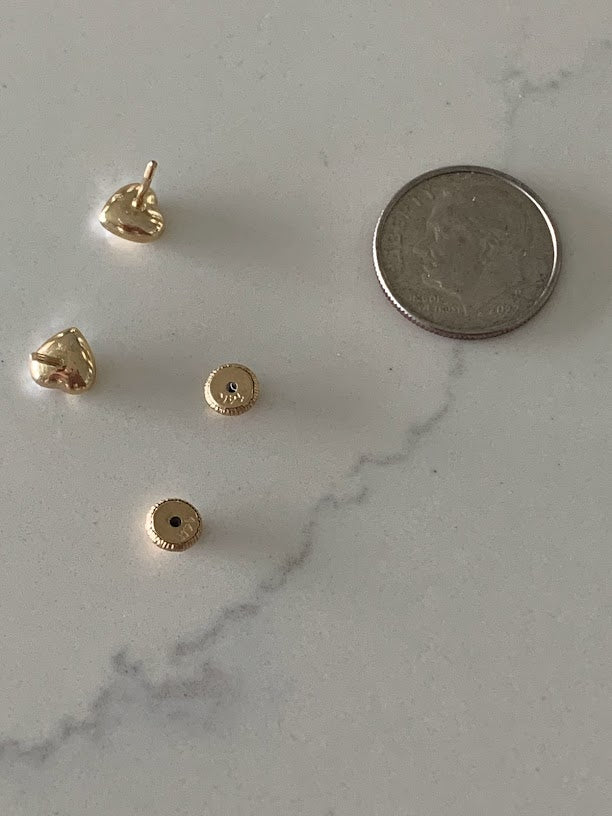 14K Gold 6MM Puffed Two Tone Heart Studs • Screw Back Heart Earrings