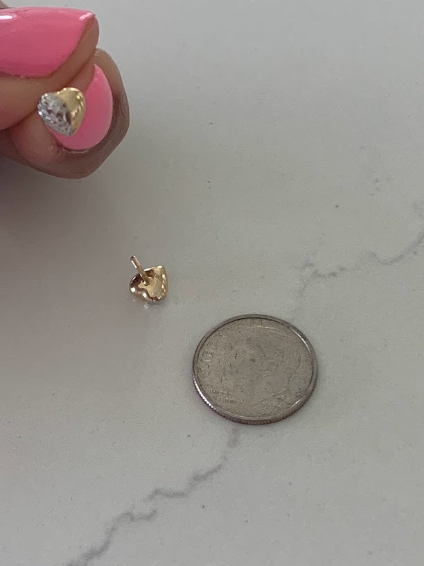 14K Gold 6MM Puffed Two Tone Heart Studs • Screw Back Heart Earrings