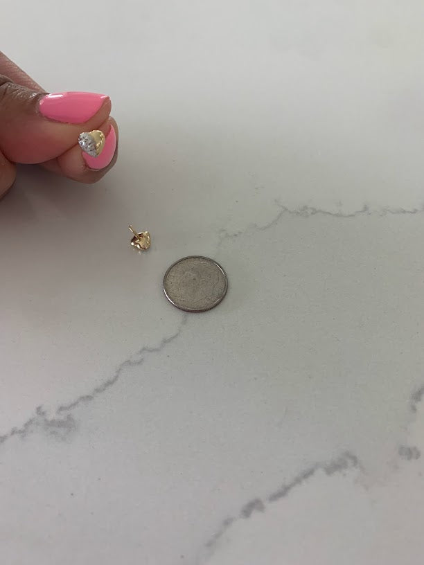 14K Gold 6MM Puffed Two Tone Heart Studs • Screw Back Heart Earrings