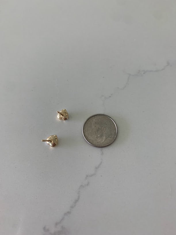 14K Gold 6MM Puffed Two Tone Heart Studs • Screw Back Heart Earrings