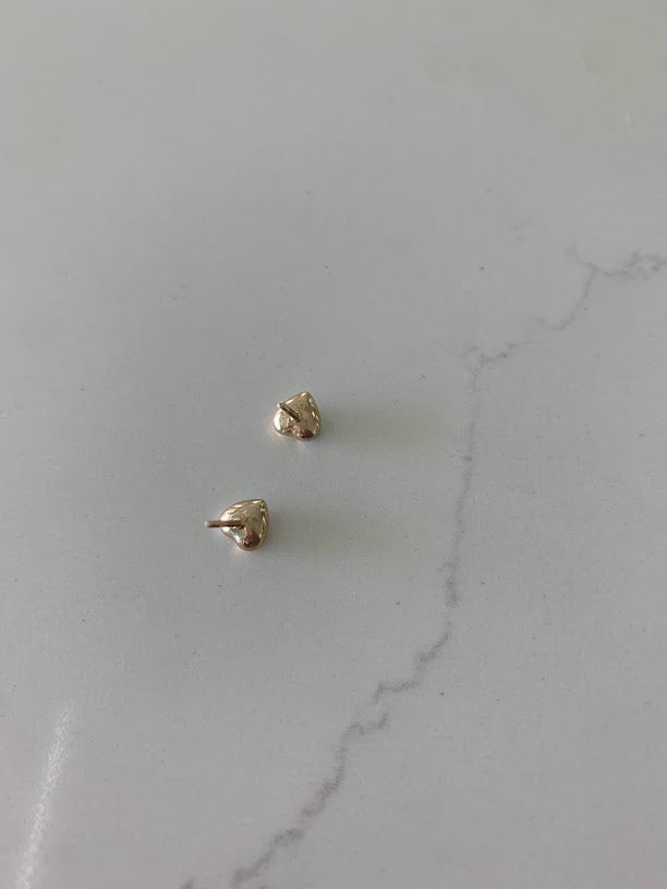14K Gold 6MM Puffed Two Tone Heart Studs • Screw Back Heart Earrings
