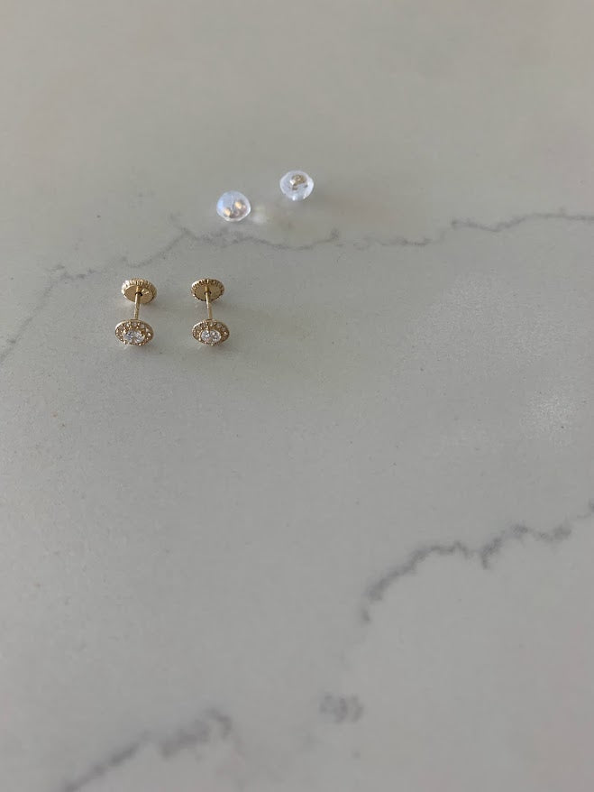 14K Yellow Pave 4-Prong Stud Earrings, Very Sparkly Prong Solitaire Earrings, Cubic Zirconia Studs, Studs, 6MM Shiny CZ Studs