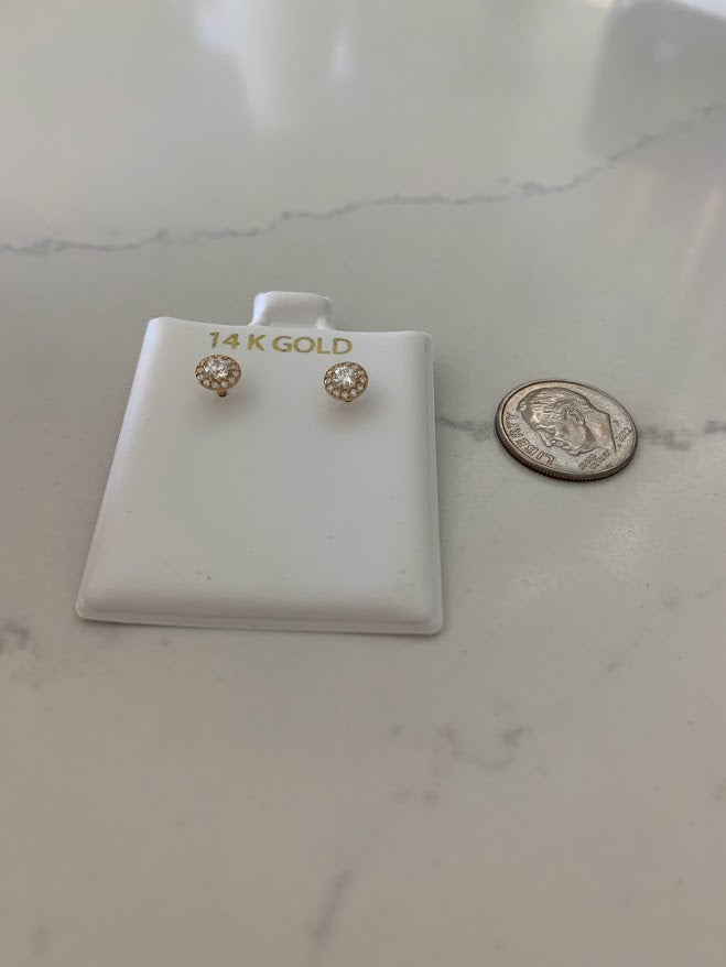 14K Yellow Pave 4-Prong Stud Earrings, Very Sparkly Prong Solitaire Earrings, Cubic Zirconia Studs, Studs, 6MM Shiny CZ Studs
