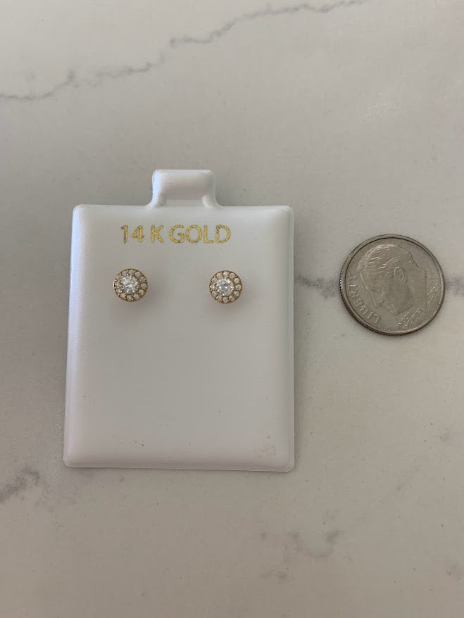 14K Yellow Pave 4-Prong Stud Earrings, Very Sparkly Prong Solitaire Earrings, Cubic Zirconia Studs, Studs, 6MM Shiny CZ Studs