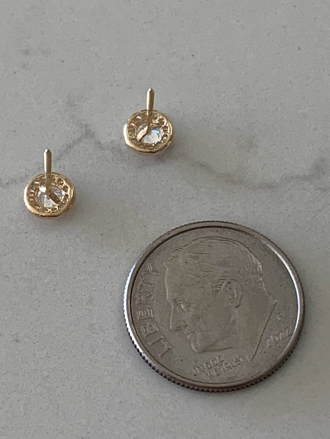 14K Yellow Pave 4-Prong Stud Earrings, Very Sparkly Prong Solitaire Earrings, Cubic Zirconia Studs, Studs, 6MM Shiny CZ Studs