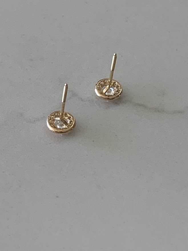 14K Yellow Pave 4-Prong Stud Earrings, Very Sparkly Prong Solitaire Earrings, Cubic Zirconia Studs, Studs, 6MM Shiny CZ Studs