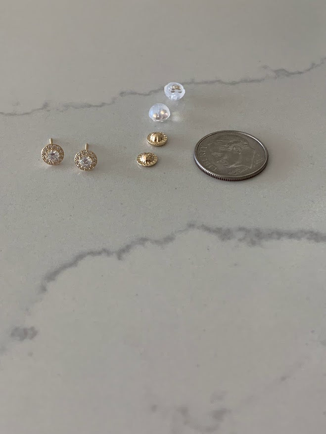14K Yellow Pave 4-Prong Stud Earrings, Very Sparkly Prong Solitaire Earrings, Cubic Zirconia Studs, Studs, 6MM Shiny CZ Studs