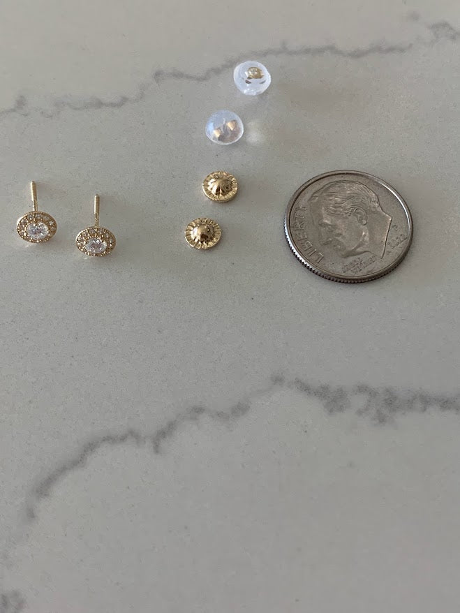 14K Yellow Pave 4-Prong Stud Earrings, Very Sparkly Prong Solitaire Earrings, Cubic Zirconia Studs, Studs, 6MM Shiny CZ Studs