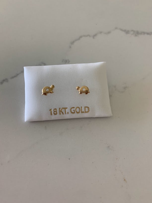 18K Gold Turtle Earrings, CZ Turtle Earrings, Girl Earrings, Children Earring, Girl Studs, Toddler Studs, Real Gold