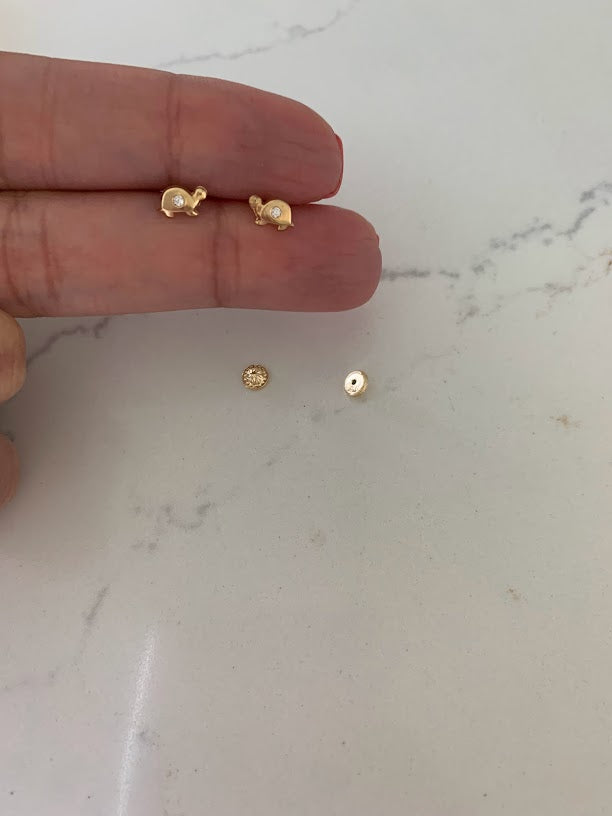 18K Gold Turtle Earrings, CZ Turtle Earrings, Girl Earrings, Children Earring, Girl Studs, Toddler Studs, Real Gold