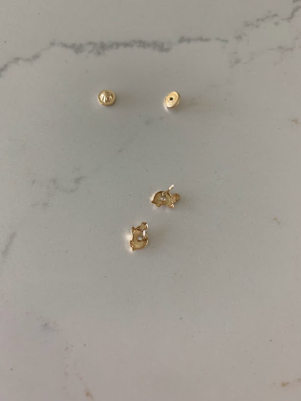 18K Gold Turtle Earrings, CZ Turtle Earrings, Girl Earrings, Children Earring, Girl Studs, Toddler Studs, Real Gold