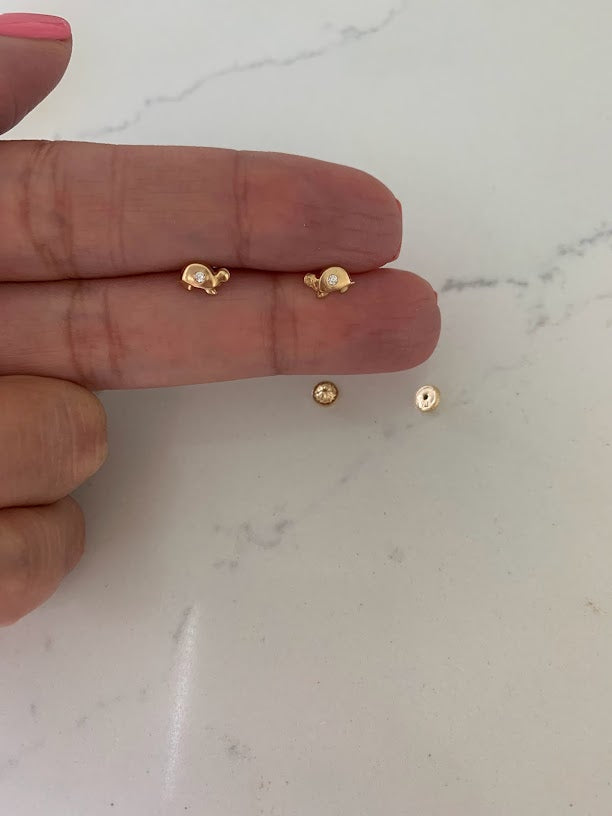 18K Gold Turtle Earrings, CZ Turtle Earrings, Girl Earrings, Children Earring, Girl Studs, Toddler Studs, Real Gold