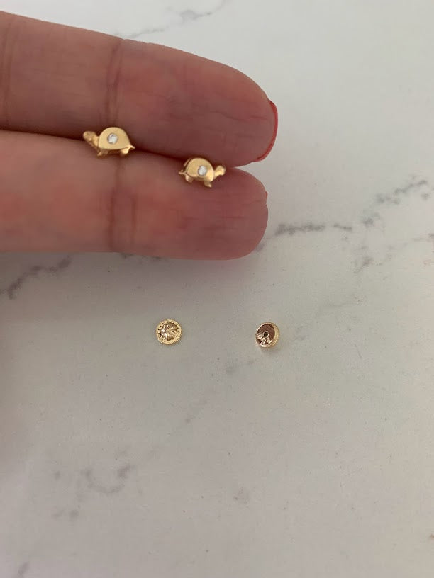 18K Gold Turtle Earrings, CZ Turtle Earrings, Girl Earrings, Children Earring, Girl Studs, Toddler Studs, Real Gold