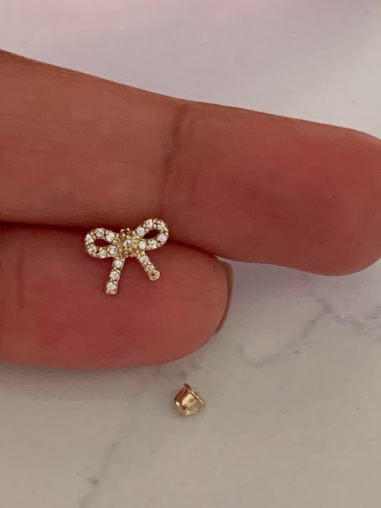 14K Solid Gold Lasso Bow Earrings, Screw backs, Solid Gold, Gold Bow Earrings, Dainty Ribbon Bow Stud Earrings