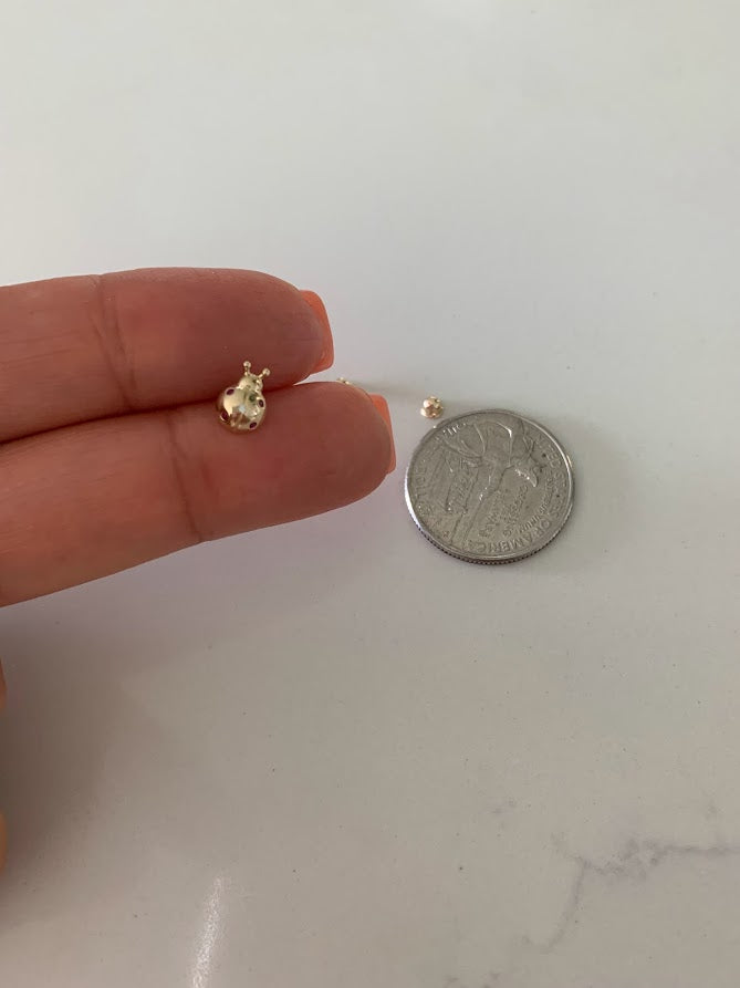 14K Bezel Ladybug Earrings, Dainty Earrings, Women Earrings, Kid Earrings, Solid Gold Ladybugs, Gold Ladybugs, Gold Earrings