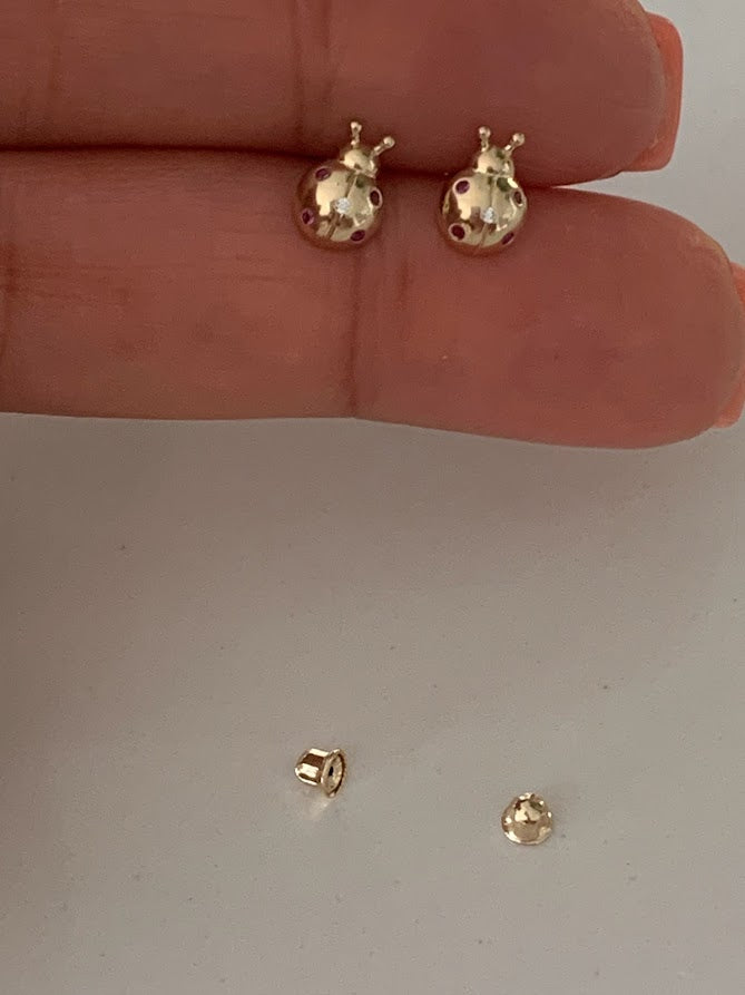 14K Bezel Ladybug Earrings, Dainty Earrings, Women Earrings, Kid Earrings, Solid Gold Ladybugs, Gold Ladybugs, Gold Earrings