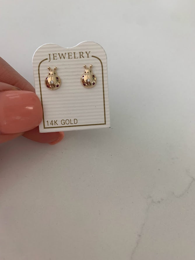 14K Bezel Ladybug Earrings, Dainty Earrings, Women Earrings, Kid Earrings, Solid Gold Ladybugs, Gold Ladybugs, Gold Earrings
