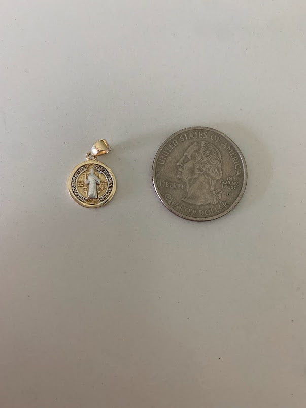 14K Solid Gold Saint Benedict | Yellow and White Religious | Saint Benedict Pendant | Two TONE 14K Solid Gold Pendant