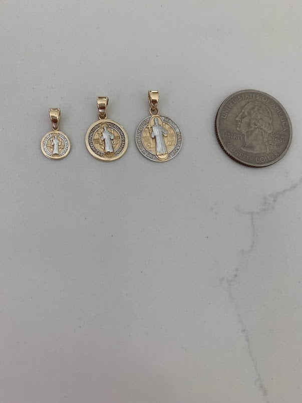 14K Solid Gold Saint Benedict | Yellow and White Religious | Saint Benedict Pendant | Two TONE 14K Solid Gold Pendant