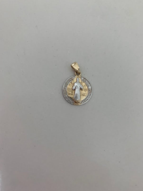 14MM 14K Solid Gold Saint Benedict | Yellow and White Religious | Saint Benedict Pendant | Two TONE 14K Solid Gold Pendant