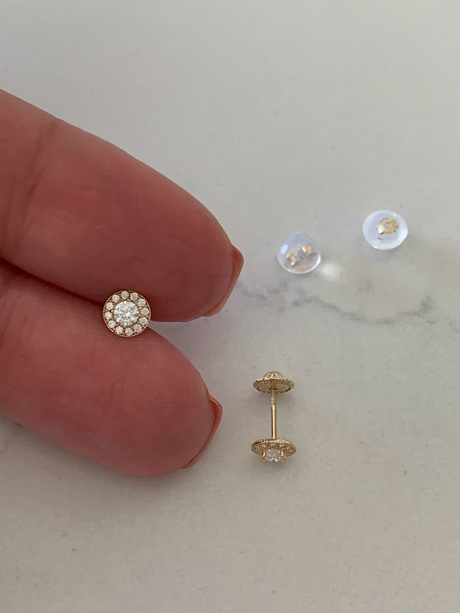14K Yellow Pave 4-Prong Stud Earrings, Very Sparkly Prong Solitaire Earrings, Cubic Zirconia Studs, Studs, 6MM Shiny CZ Studs