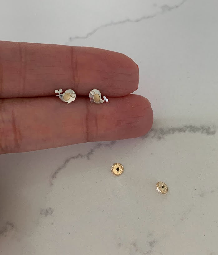 14K Gold Mini Whale Studs, Gold Studs, Gold Piercings, Gold Earrings, Solid Gold