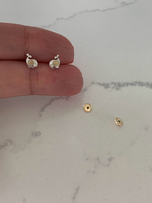 14K Gold Mini Whale Studs, Gold Studs, Gold Piercings, Gold Earrings, Solid Gold