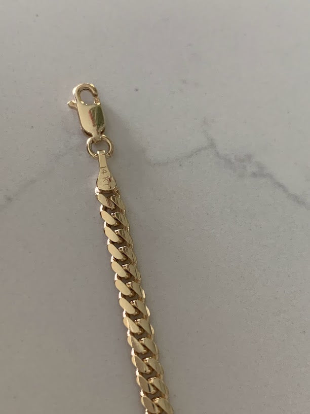 14K Yellow Gold SOLID Miami Cuban Link Bracelet, 7.5" Inch, 4MM Thick, Real Gold Bracelet, SOLID Gold Cuban Bracelet, Men, Women, Unisex