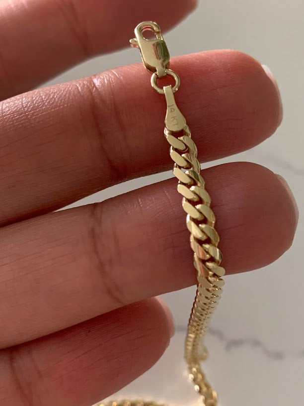 14K Yellow Gold SOLID Miami Cuban Link Bracelet, 7.5" Inch, 4MM Thick, Real Gold Bracelet, SOLID Gold Cuban Bracelet, Men, Women, Unisex