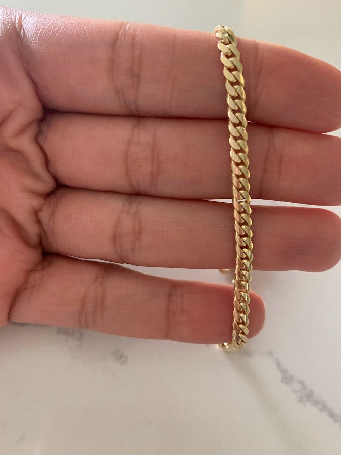 14K Yellow Gold SOLID Miami Cuban Link Bracelet, 7.5" Inch, 4MM Thick, Real Gold Bracelet, SOLID Gold Cuban Bracelet, Men, Women, Unisex
