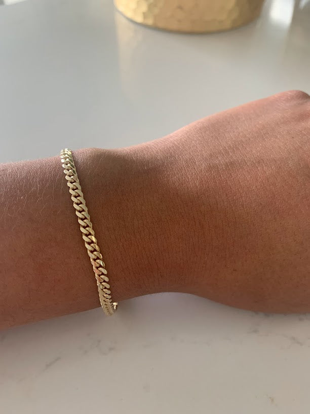 14K Yellow Gold SOLID Miami Cuban Link Bracelet, 7.5" Inch, 4MM Thick, Real Gold Bracelet, SOLID Gold Cuban Bracelet, Men, Women, Unisex